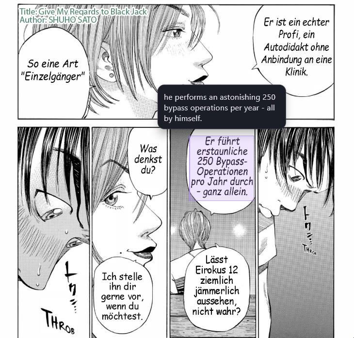 Full sentence translation of a dialogue bubble